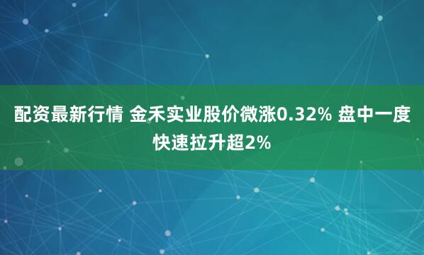 配资最新行情 金禾实业股价微涨0.32% 盘中一度快速拉升超2%